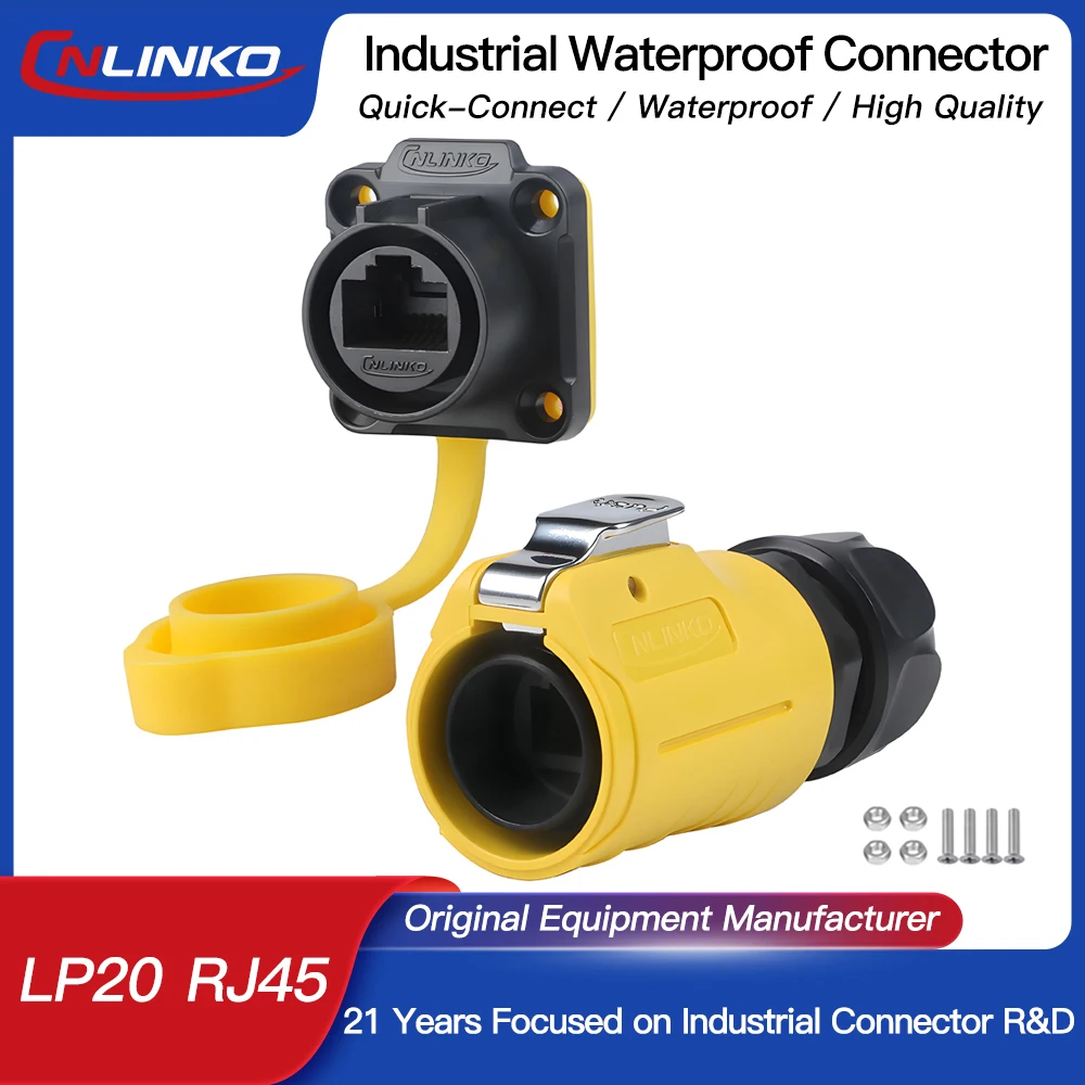

CNLINKO LP20 PBT Plastic IP68 Waterproof RJ45 Cable Signal Connector CAT6 Panel Mount Socket Plug Network Ethernet Interface