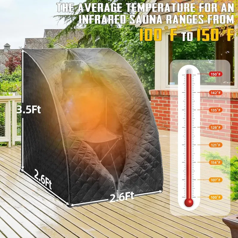 ساونا بالأشعة تحت الحمراء للمنزل، ساونا جافة محمولة مع وسادة للقدم للتدفئة، ساونا بالأشعة تحت الحمراء مع كرسي ساونا، 2.6 بوصة × 2.6 بوصة × 3.5 بوصة، أسود أ #4