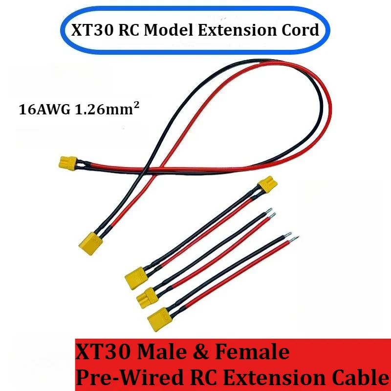 16AWG Silicone XT30 RC Model Extension Cord XT30 Male Female Plug Pre‑Wired Connector Charging Port Adapter Cable for Drone RC