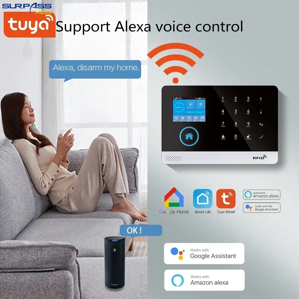 Smart Home Wireless Tuya WiFi GSM Security Alarm System Kit Connect with IP Camera App Remote Control Support Voice Control