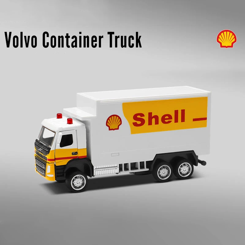 1:72 VOLVO Container Truck Oil Tanker Shell Truck Alloy Trailer Gulf Oil Car Model Children\'s Pull Back Car Model Truck Boy Toy