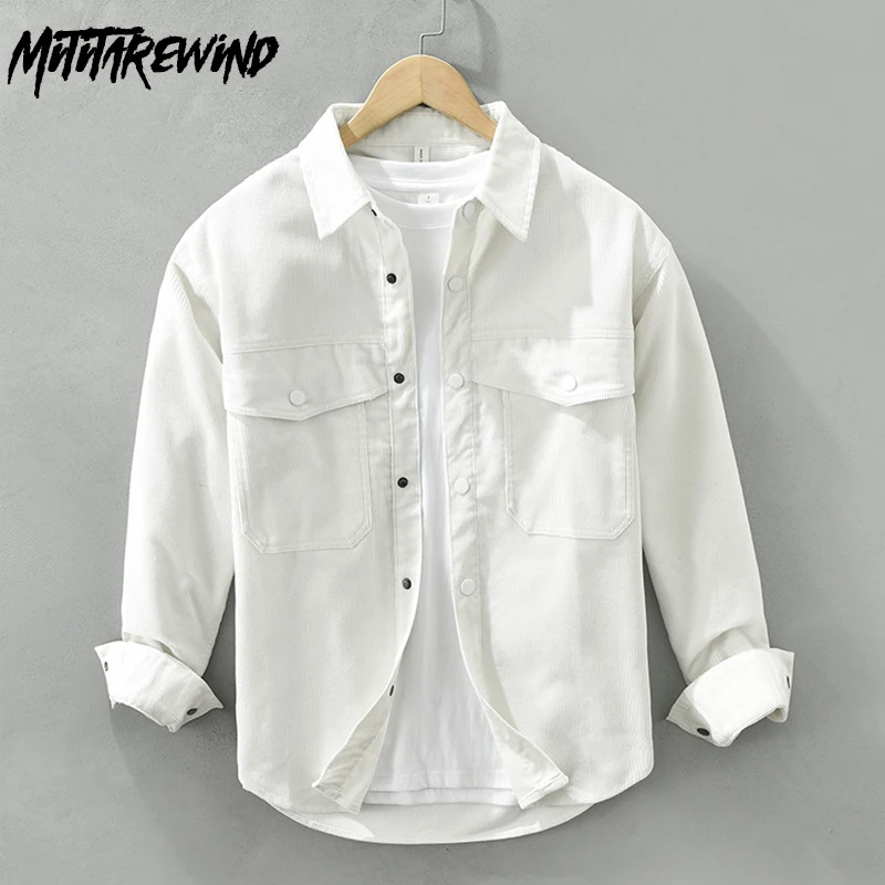 

New Long Sleeve White Shirt Men Casual Japanese Cargo Shirt Pure Cotton Lapel Pocket Designer Shirt Fashion Versatile Loose Tops