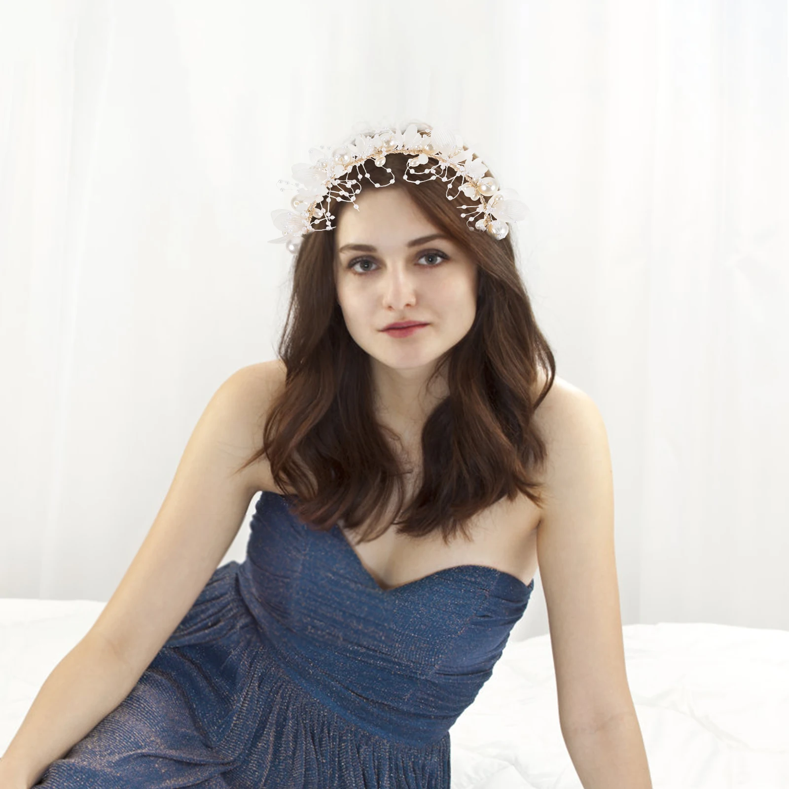 

Pearl Flower Hair Accessories for Girls Women Bride Wedding Headb Shining Headdress All match Banquet Party Hair Decor