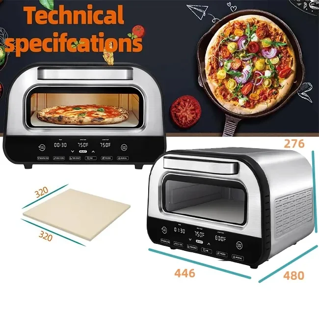 Electric 2-in-1 Pizza Oven Air Fryer 6L Capacity Stainless Steel Easy Clean Non-Stick Surface Overheat Household