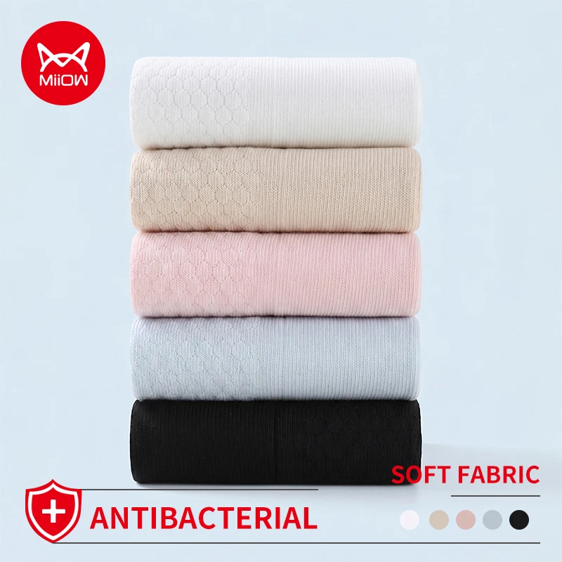 MiiOW 5 Pairs Solid Color Socks Autumn Winter Cotton Women's Middle Tube Stockings Breathable Antibacterial Middle Tube Socks