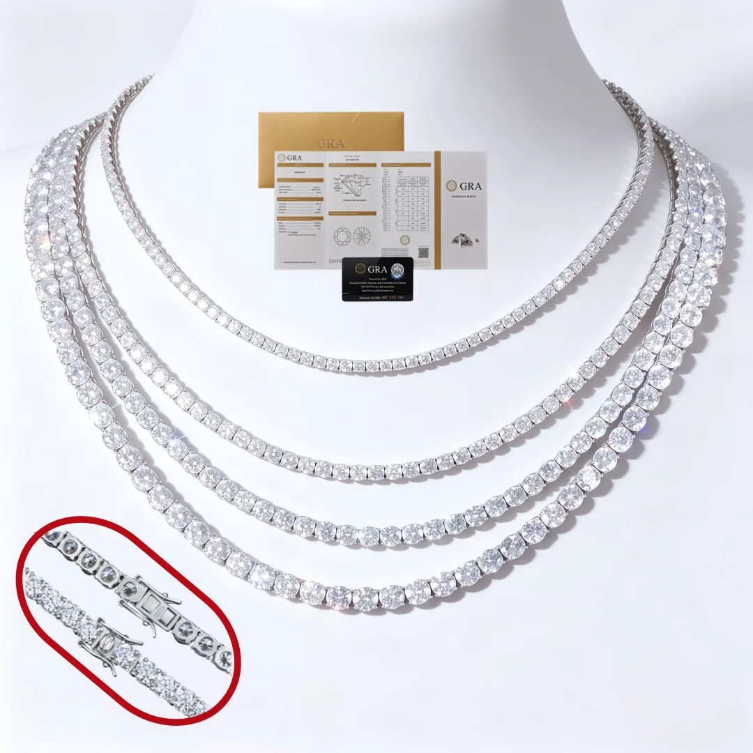 D VVS1 Moissanite Tennis Necklace 100% 925 Sterling Silver 2-6mm with GRA Necklaces for Women Man Wedding Jewelry Fashion Gift