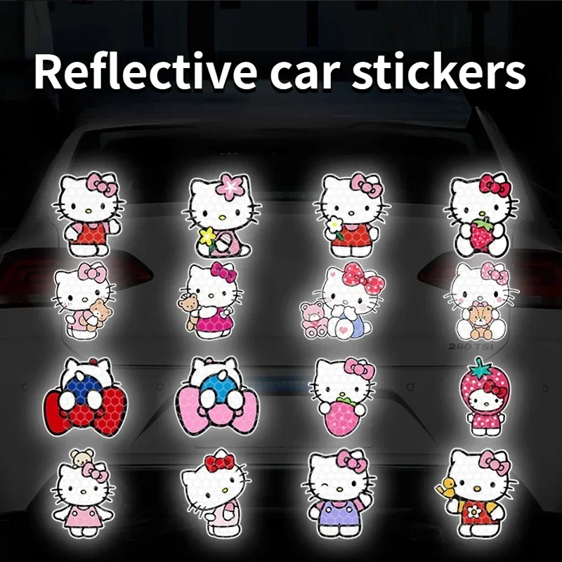 Sanrio Cartoon Reflective Sticker Cute Electric Vehicle Motorcycle Body Decoration Car Helmet Warning Decal Hello Kitty Stickers