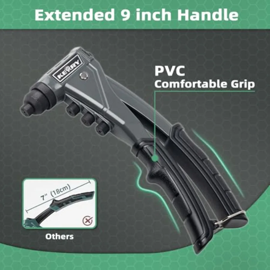 ชุดปืนยิงรีเวทแบบมือเดียวพร้อมด้ามจับยาว 9.6 นิ้ว สำหรับงานซ่อมยานยนต์ การบำรุงรักษาอากาศยาน และงานโลหะ