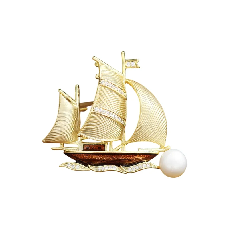 1pc Cute Ship Shaped Brooch for Women Fashion Rhinestone Boat Brooches Pins Jewelry Clothing Accessories Gift 2026