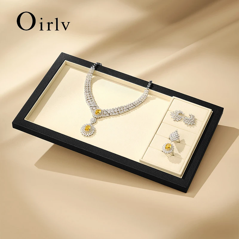 

Oirlv Genuine Leather Jewelry Tray High-end Jewelry Organizer Earring Ring Necklace Multifunctional Jewelry Display Viewing Tray