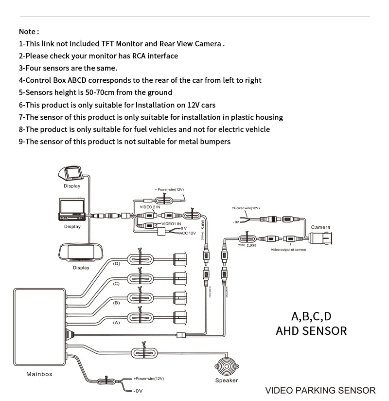 Rückfahrsensor-System mit 4 Wasserdichten Sensoren 22mm AHD/CVBS-Kompatible Anzeige Auto-Sicherheitsradar für Fahrzeuge, LKWs, Vans, Wohnmobile – Detail 18
