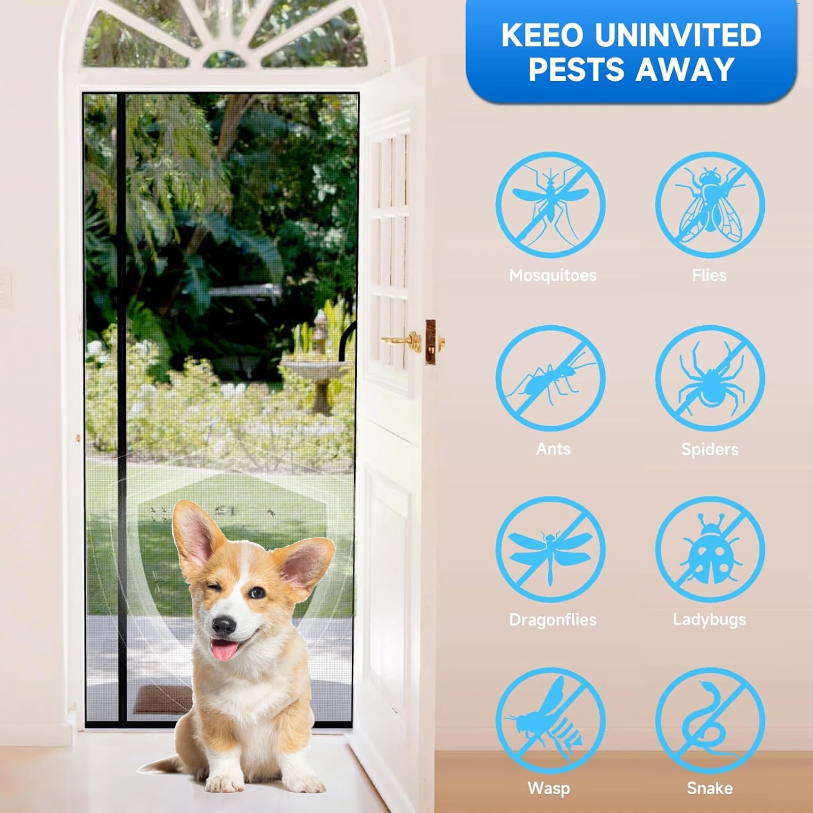Magnetic Screen Door Right Side Opening PET Mesh Greater Than Fiberglass and Polyester Easy Install Fit Door Size 30\