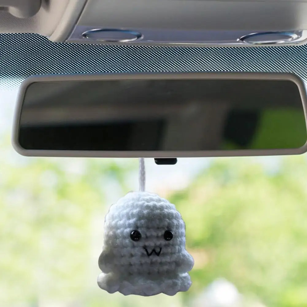 Halloween Car Charm Adorable Fuzzy Ghost Car Accessories Swinging Bag Charms Rear View Mirror Ornaments Party Favors Gifts