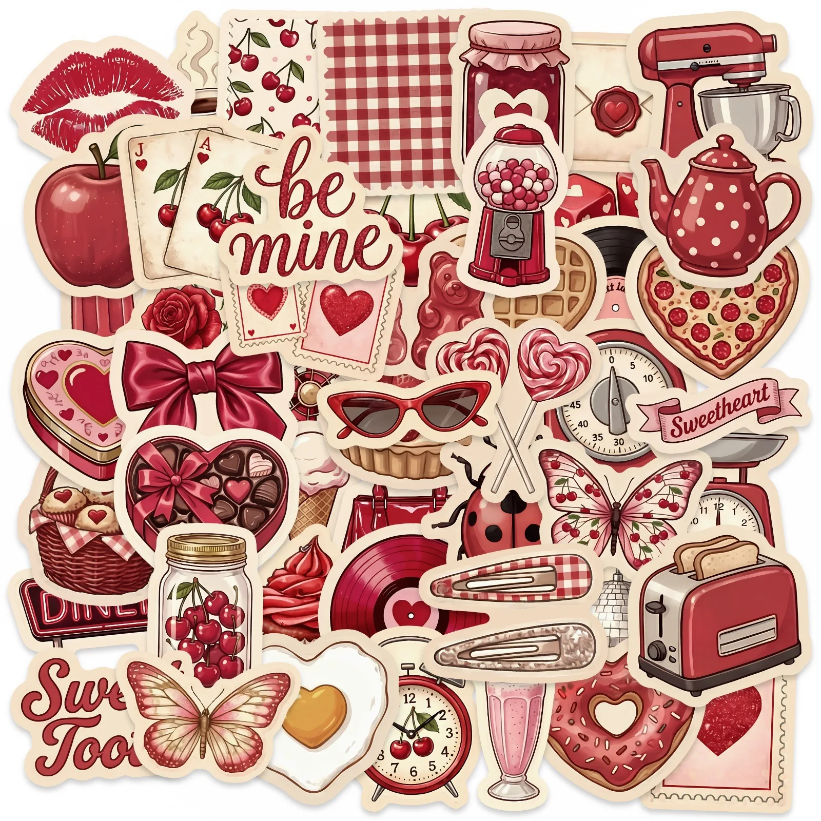 10/30/50 Pcs Y2K Style Cherry Colored stickers, Suitable for Decorating Tablets, Luggage, Storage Boxes, Waterproof stickers