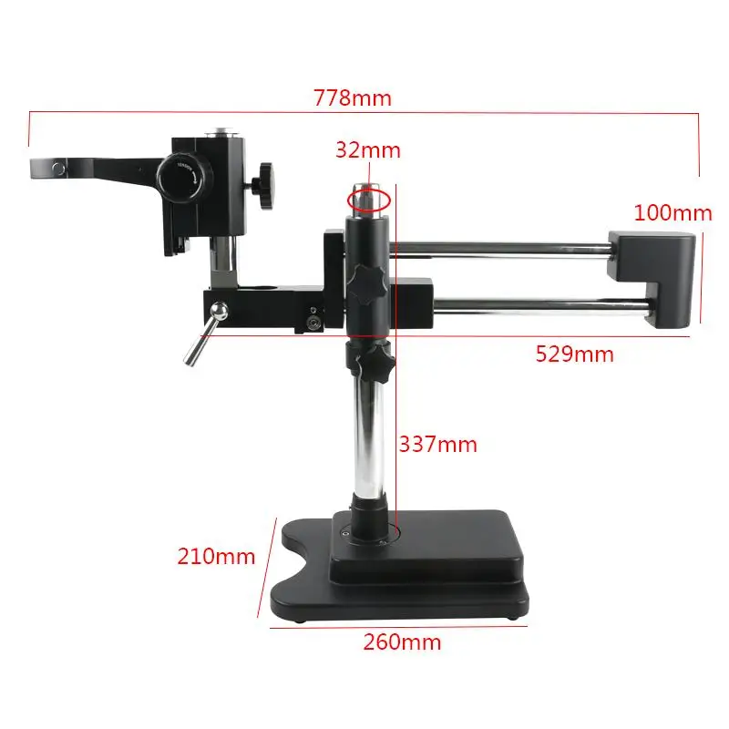 Supporto universale a doppio braccio sollevamento binoculare trioculare Stereo Zoom staffa per microscopio 76mm messa a fuoco PCB Industry