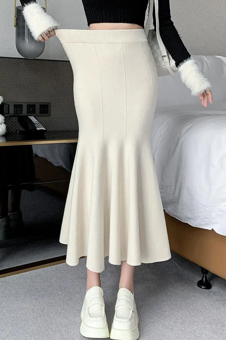 Mermaid Knitted Skirt for Women Slim Fit Fishtail Skirt Thickened Long Woolen Skirt Autumn Winter 2024