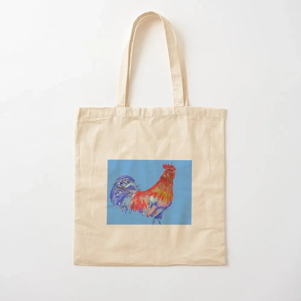 Rooster Watercolor Painting Blue Tote Bag woman shopping bag Women's shopper reusable shopping bags Tote Bag