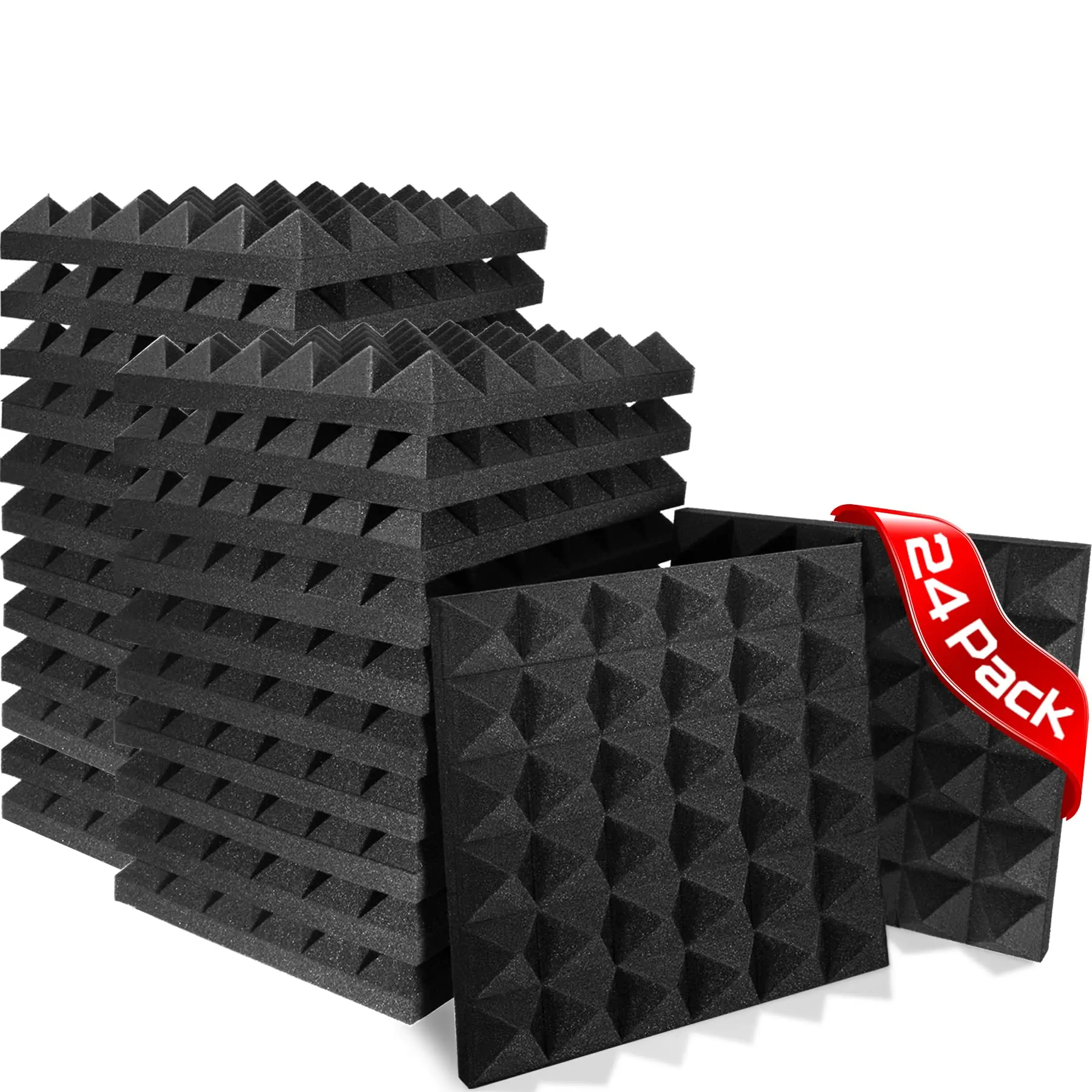 24cs 30x30x5cm Pyramid Studio Acoustic Foam Panels Sound Insulation Treatment Room Wall Soundproof Foam Sponge Pad with Tapes