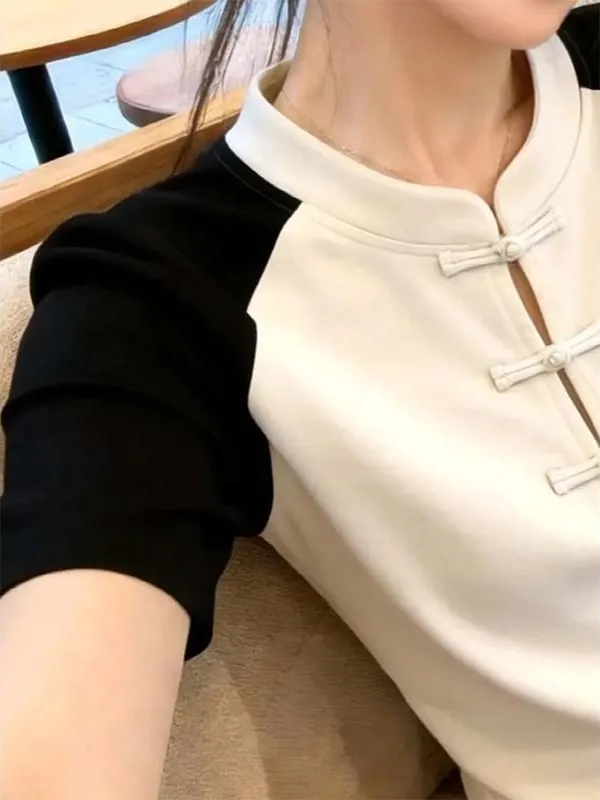 New Chinese Style T-Shirt with Button Design Short Sleeve Soft Comfortable Gentle Summer Freshness Age Reducing Versatile Top