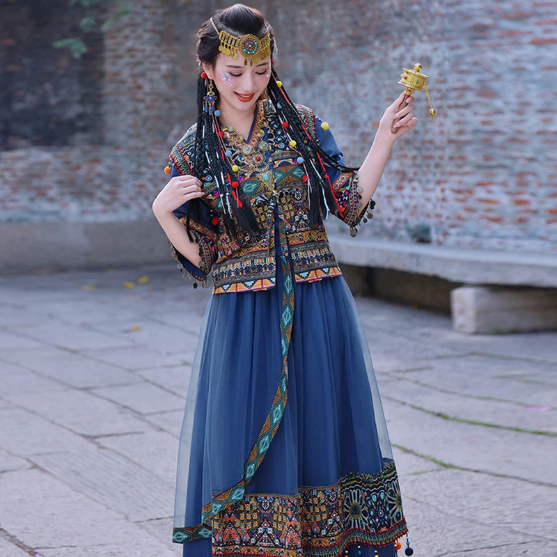 Exotic Style Skirt Miao' S Clothing Ethnic Dress Dali Lijiang Yunnan Travel Wear Suit Women