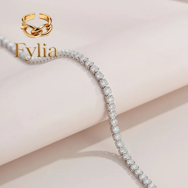 

Fylia Jewelry Luxury Solid Platinum PT950 4 carats Moissanite Diamond Bracelet Full Diamond Women's Adjustable Tennis Bracelet
