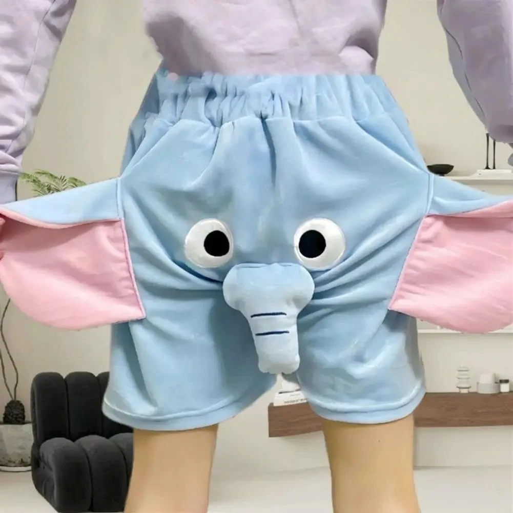 Lounge Pyjama Shorts 3D Ears Trunk Cartoon Lovely Elephant Loose Casual Plush Sleepwear Summer Men Women Shot Pants Home Wear