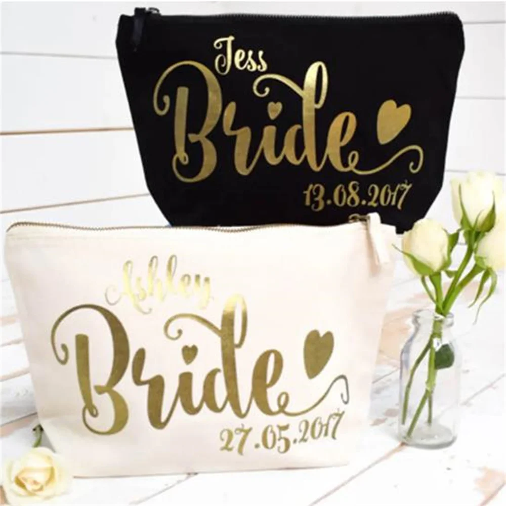 personalized wedding bridesmaid bride Make Up makeup comestic Canvas Bags Gift for Bridal Party Bags toiletry zipper pouches