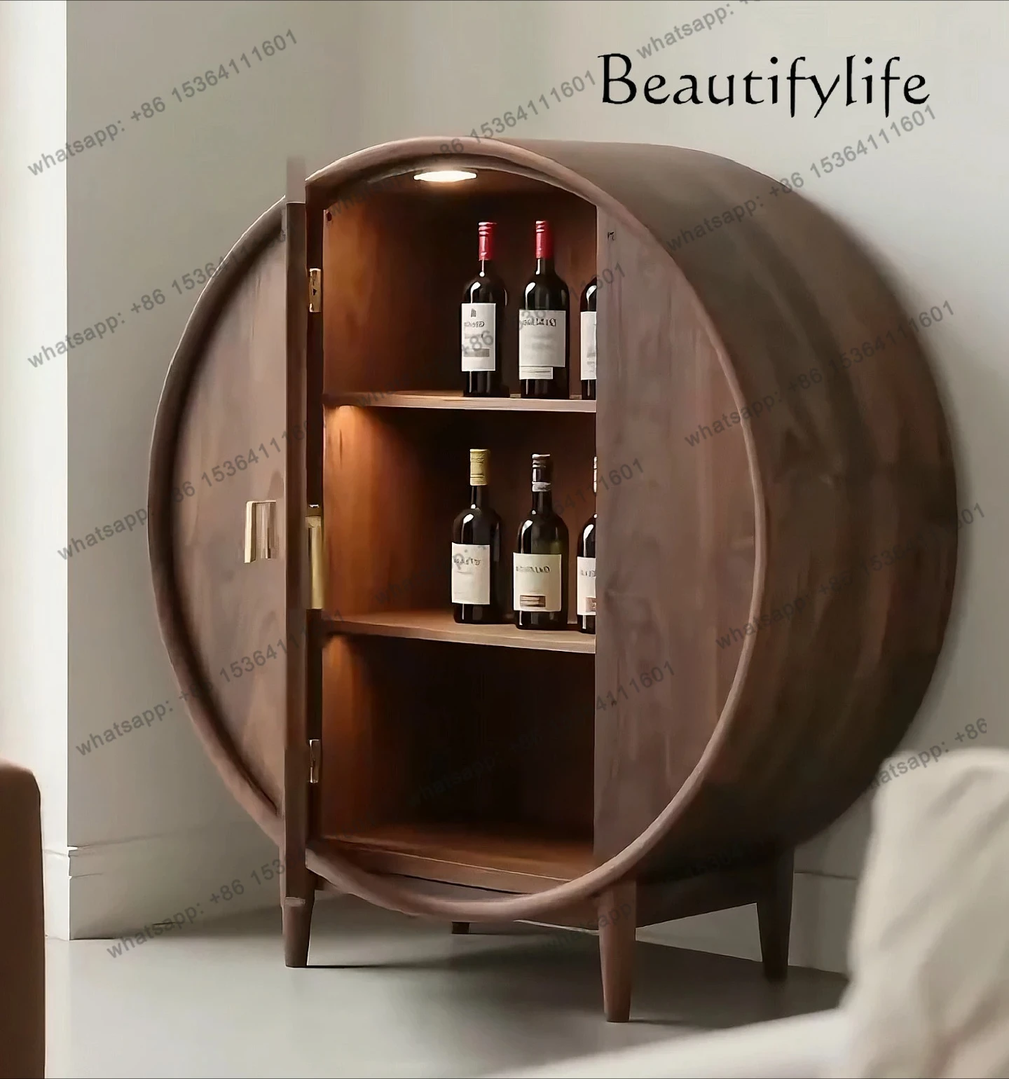 

High-end North American black walnut glass wine cabinet minimalist solid wood display living room storage decorative cabinet