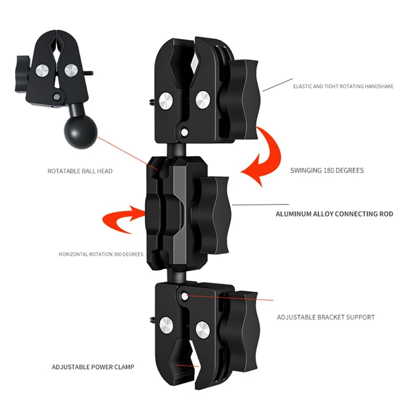Nieuw-Camera Clamp Mount Super Clamp Adapter Dubbele kop Multifunctionele houder voor motorfiets Fiets Camera Mounts