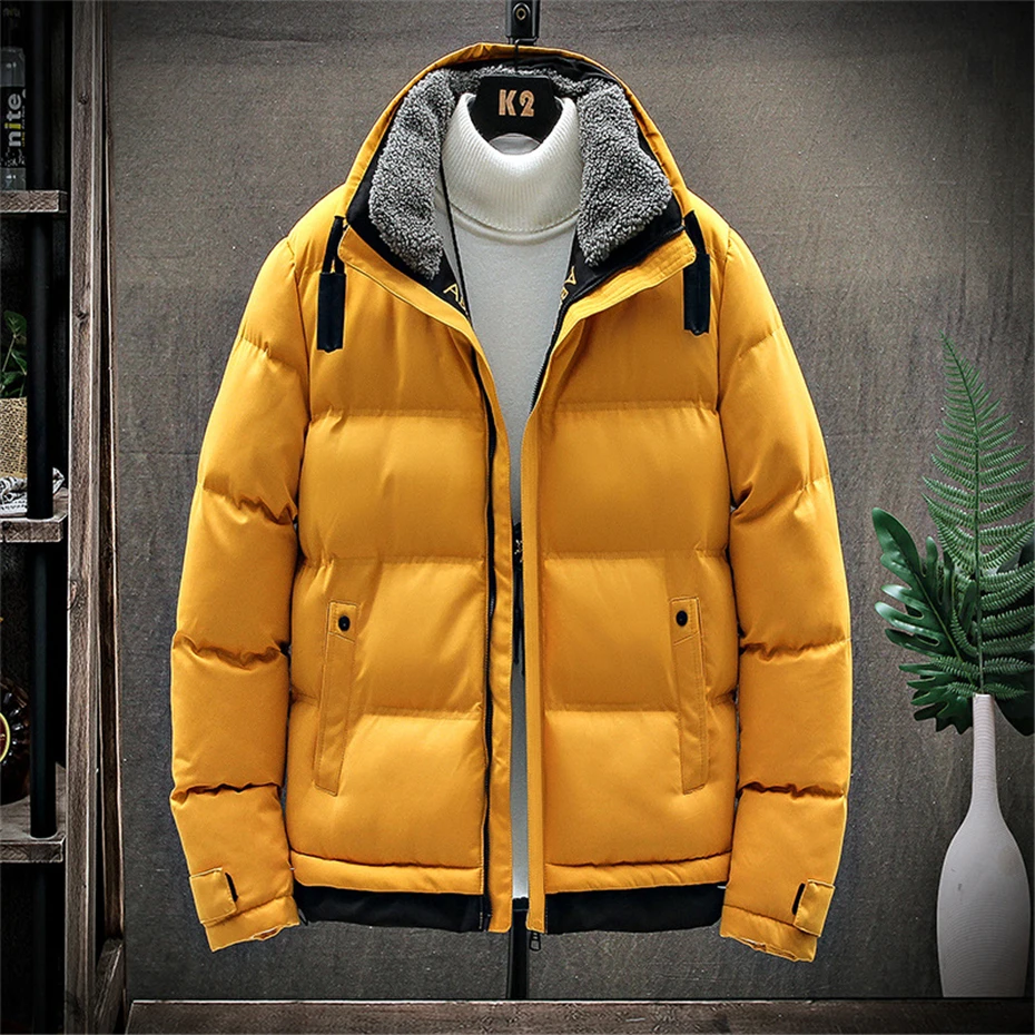 Jaqueta acolchoada monocromática masculina, Parkas grossas, casaco casual, casacos de gola alta, casacos masculinos, moda inverno