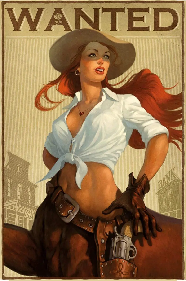 Agedsign Occidental Cowgirl Pin Up Girl Tin Sign Custom Metal Sign 8X12in-Bar Cafe Restaurant Home Decor