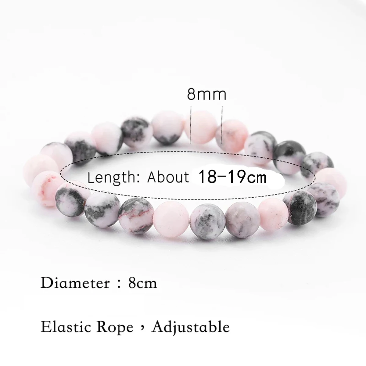 8mm Natural Stone Pink Zebra Jasper Round Bead Bracelet Women Men Retro Charm Chakra Healing Stretch Bangle Yoga Jewelry view 6