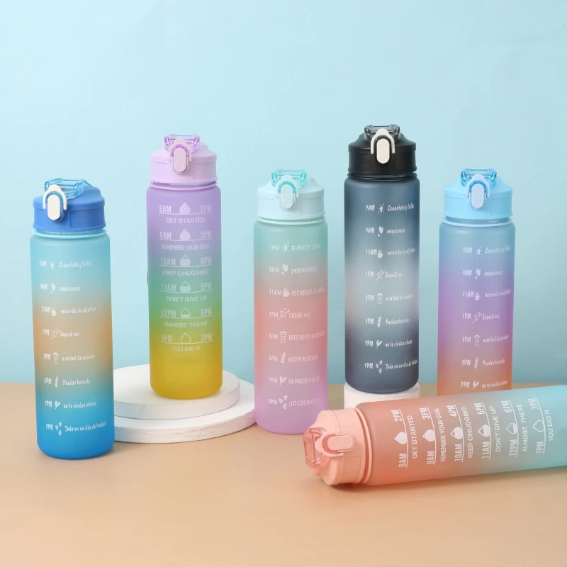 

1000ML Outdoor Sports Cold Water Bottle Gradient Color Water Cup With Straw Leak Proof Portable Canteen
