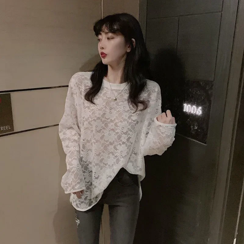 Chemisier ample en dentelle pour femmes, mode coréenne, chemises ajourées assorties avec tout, Streetwear d'été, pull Smock