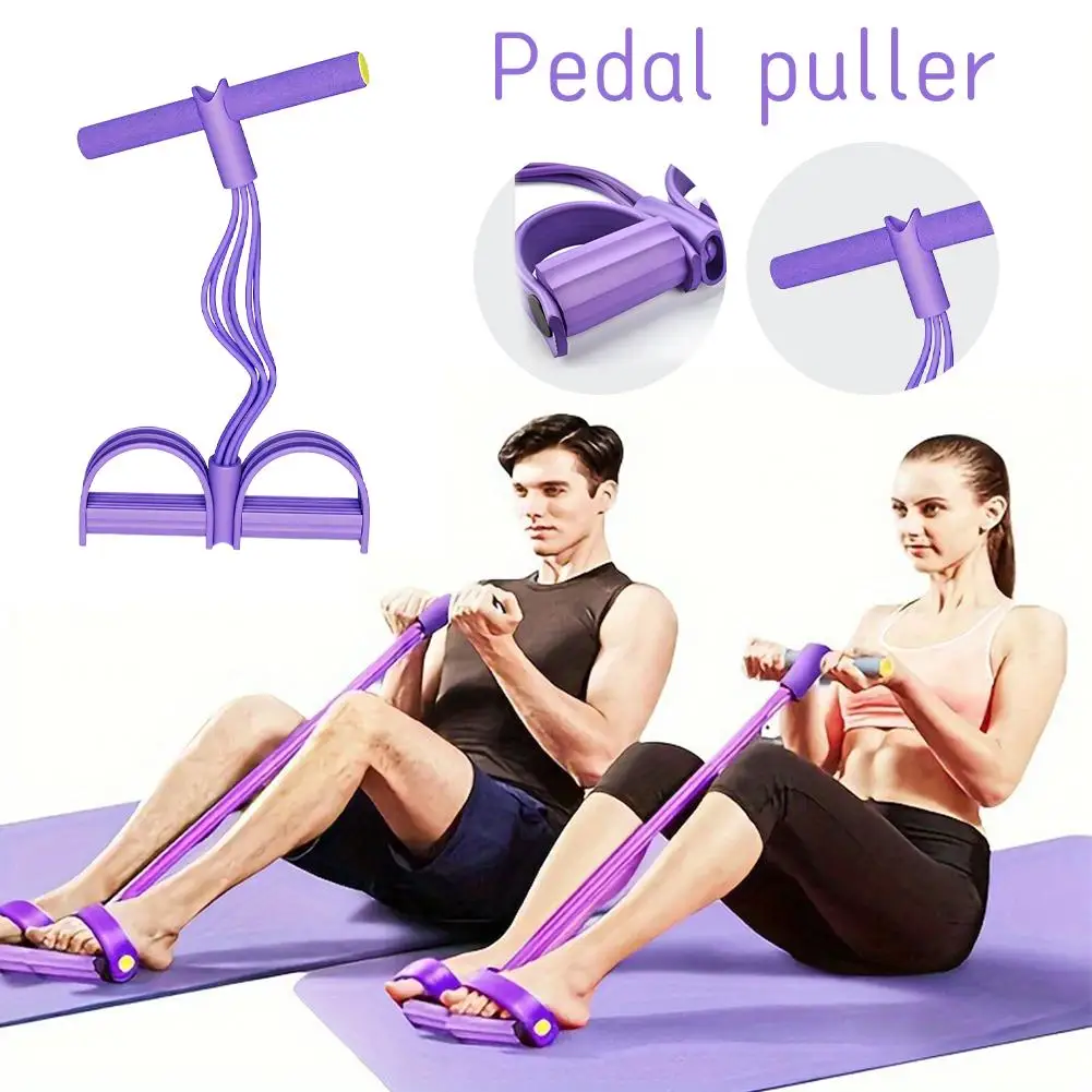 4-Röhren-Pedalzug-Widerstandsband – Multifunktionales elastisches Zugseil für Heimfitness, Sit-up-Hilfe & Bauchstraffung