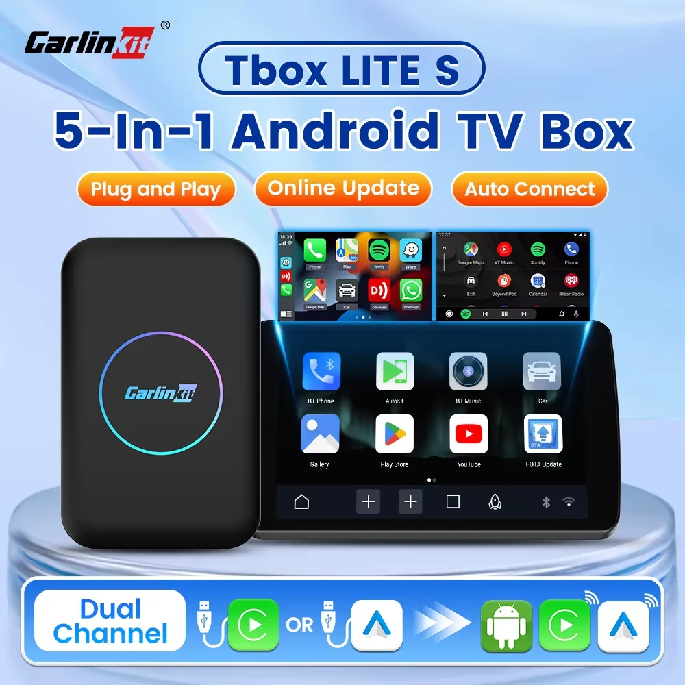 CarlinKit 5-In-1 Lite S Android TV Box CarPlay Ai Box Support Netflix Wireless CarPlay & Android Auto HDMI USB Device Plug &Play