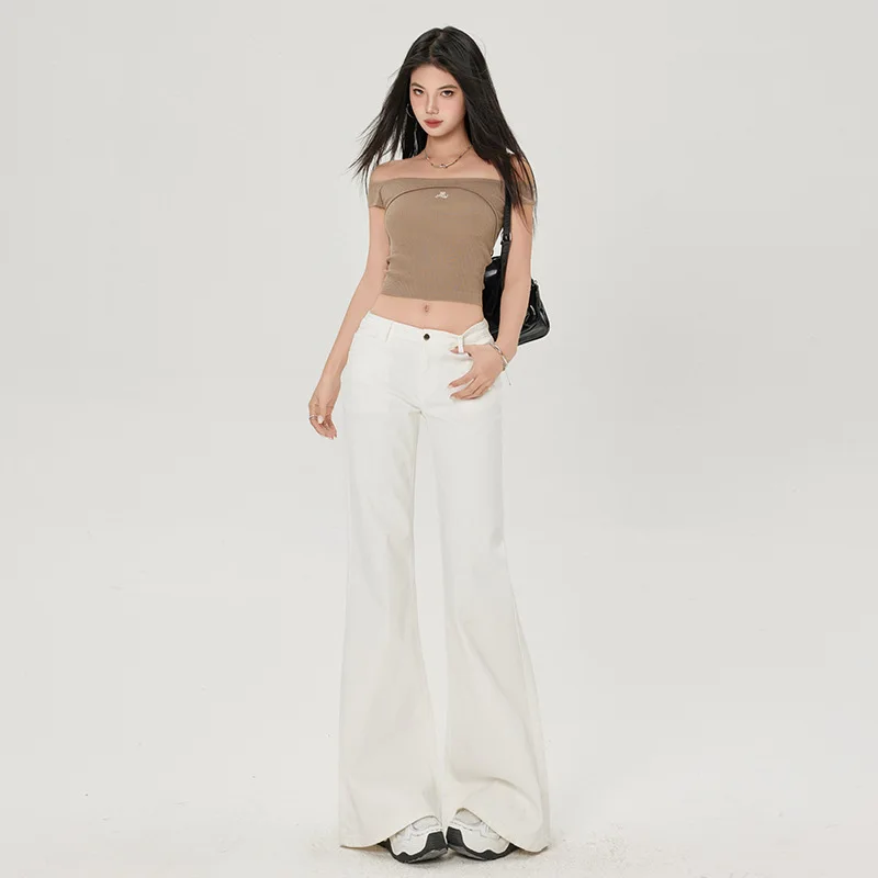 High Waist Loose Elastic Women's Denim Jeans Women's Spring Autumn Trendy Drapey Non-Matching Leg Lazy Style Ladies Flared Pants