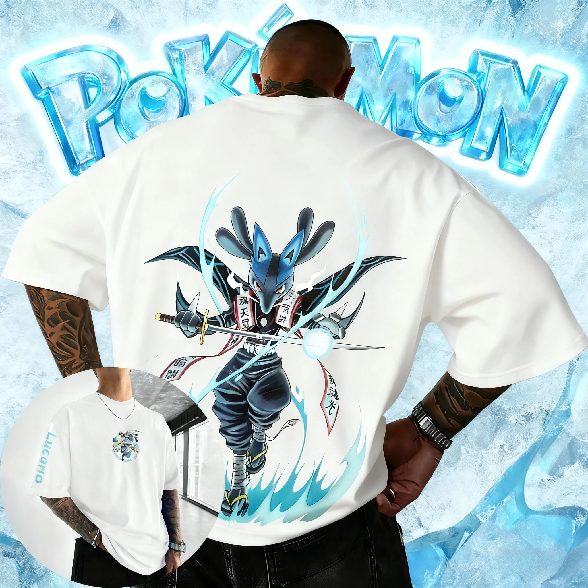 2025-verao-pokammon-animacao-marca-100-algodao-lucario-impresso-camiseta-para-homens-e-criancas-harajuku-casual-manga-curta-y2k