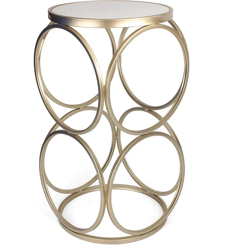 Round End Table - Gold End Table with Marble Top - Round Accent - Gold and Marble Metal Side Britton End