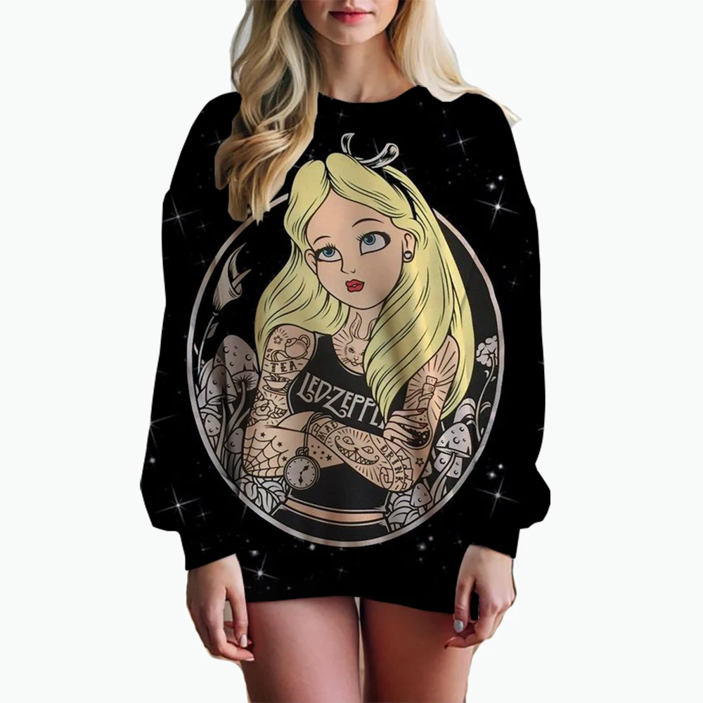 Women\'s Disney Princess print Long Sleeve Sweatshirt Vintage Korean Harajuku Y2k Aesthetic Oversize Graffiti Print Pullover 2000