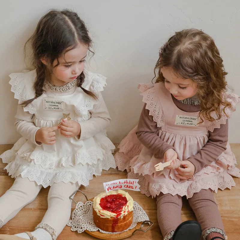 الفتيات أعلى 2025 الخريف الطبعة النسخة الكورية الحلو جوفاء التطريز الدانتيل أكمام تنوعا تانك الأعلى تنورة لطيف ارتداء اليومي #3