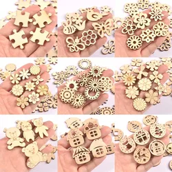 Bear Flower House Natural Wooden Chips Scrapbooking Carft for Home Decoration Diy Embellishments cp3362