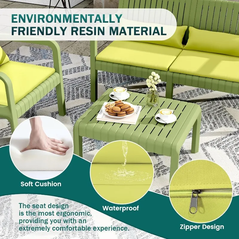 No Rust Modular Outdoor Sectional Sofa Set, All Weather Patio Conversation Set, for Backyard, Deck, Poolside with Coffee Table