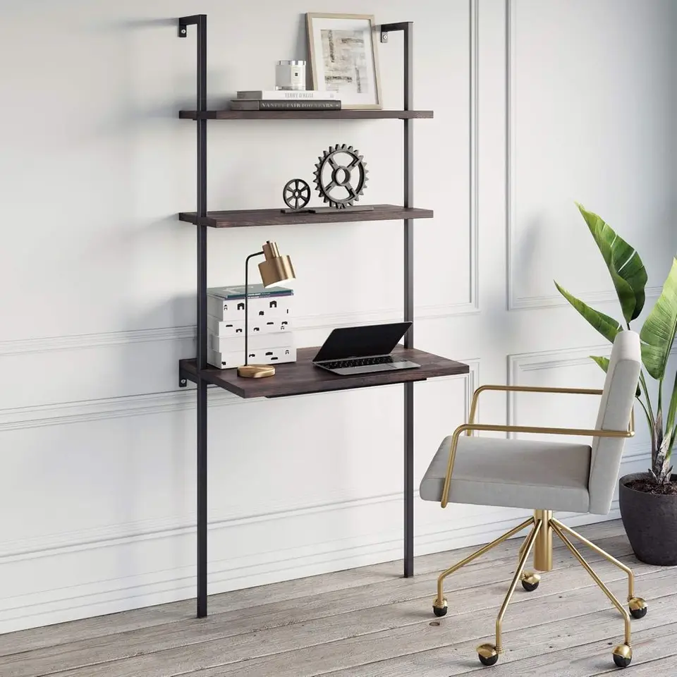 Theo Industrial Wall Mount Ladder Desk Black