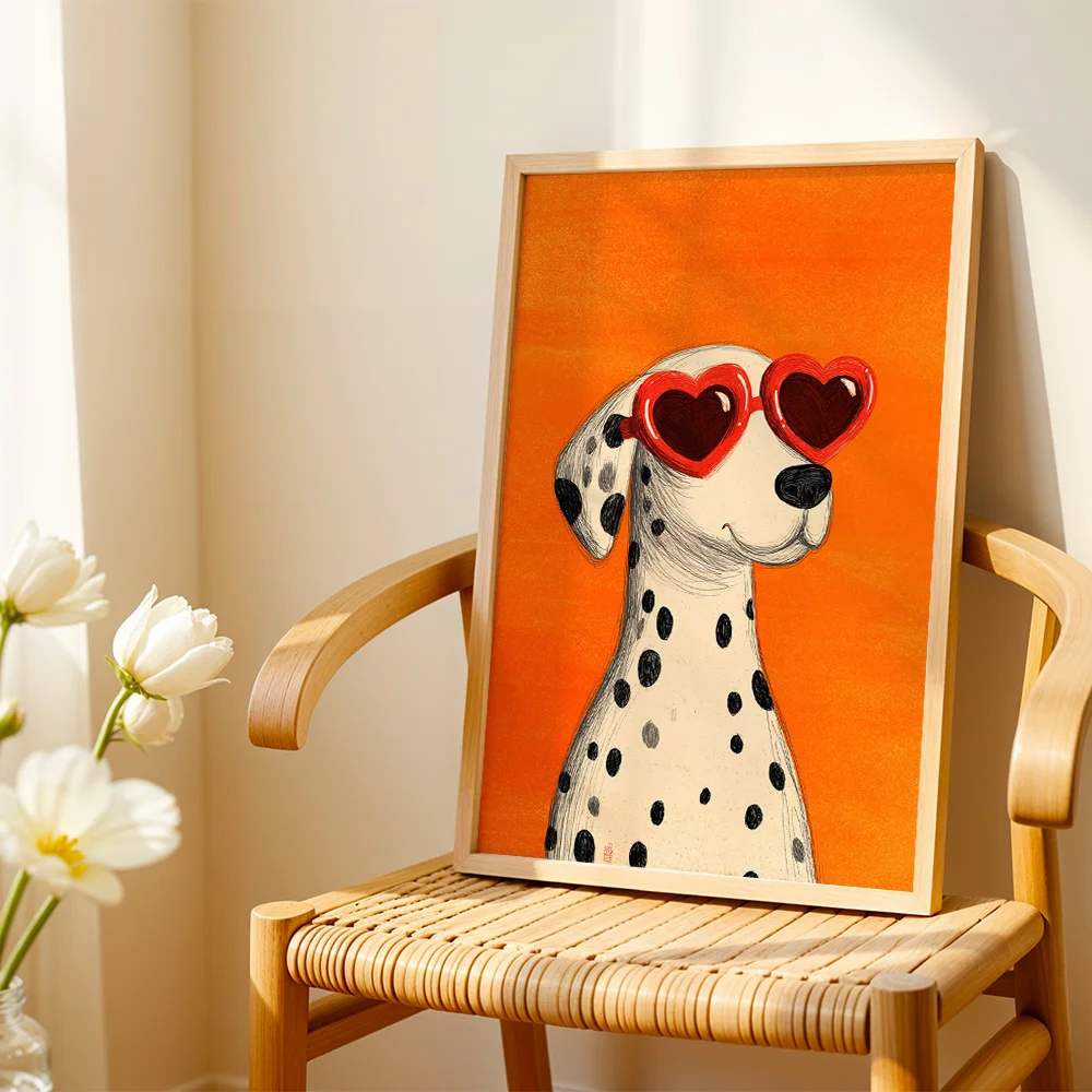 Minimalist Abstract Dalmatian With Heart Sunglasses Canvas Wall Art,Wall Decor For Living Room Bedroom,Cute Pet Aesthetic Creati