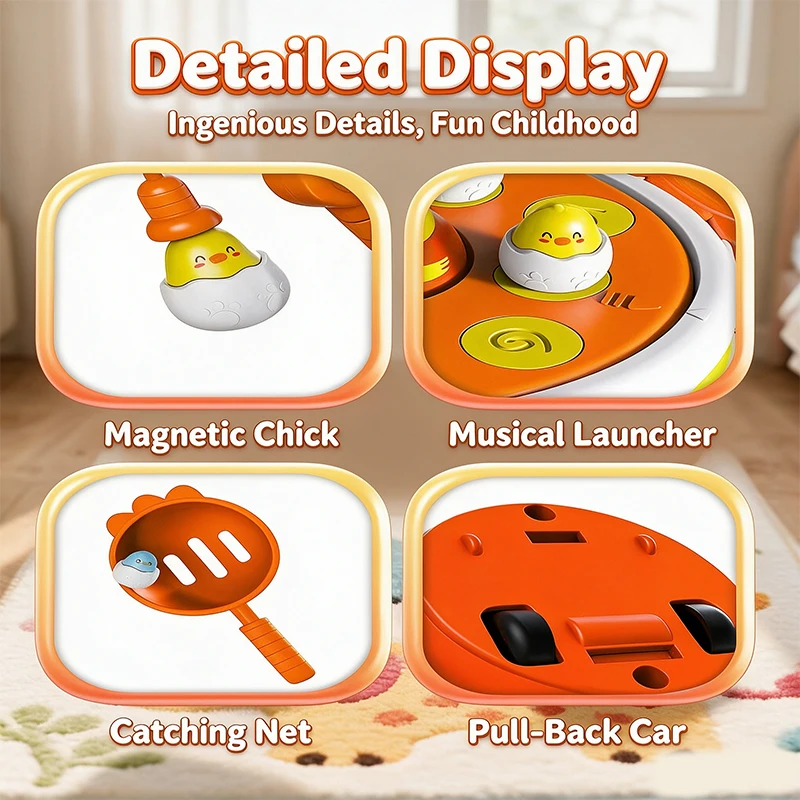 Electric Cute Chick Launcher Magnetic Turntable Fishing Toy Bouncing Multifunctional Educational Inertial Magnetism