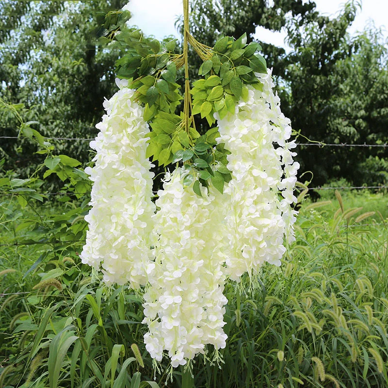 White Wisteria Artificial Flower Garland Hanging Vines Artificial Plant Fake Wisteria Silk Flowers String for Wedding Home Decor