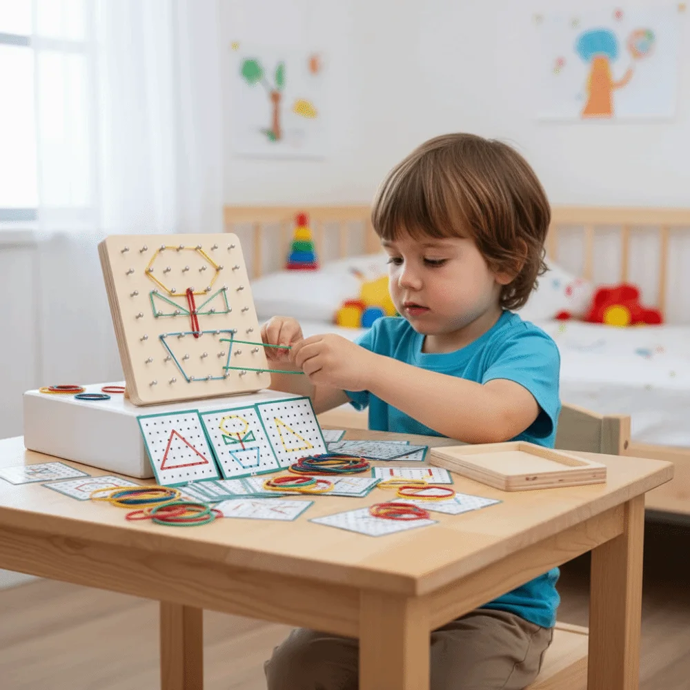 Wooden Geometry Puzzle Nail Board Geometric Interactive Math Montessori Toy Graphics Shape Cognition Early Education Toys Gifts