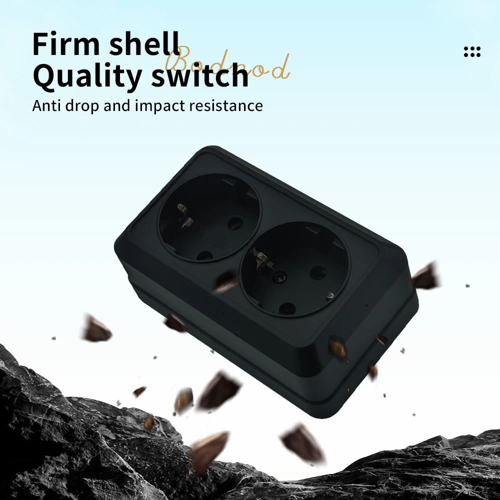 Black Wall Mounted Power Sockets Flame Retardant EU Standard Paint Plastic Electrical Outlets With Ground Plugs Socket Classic