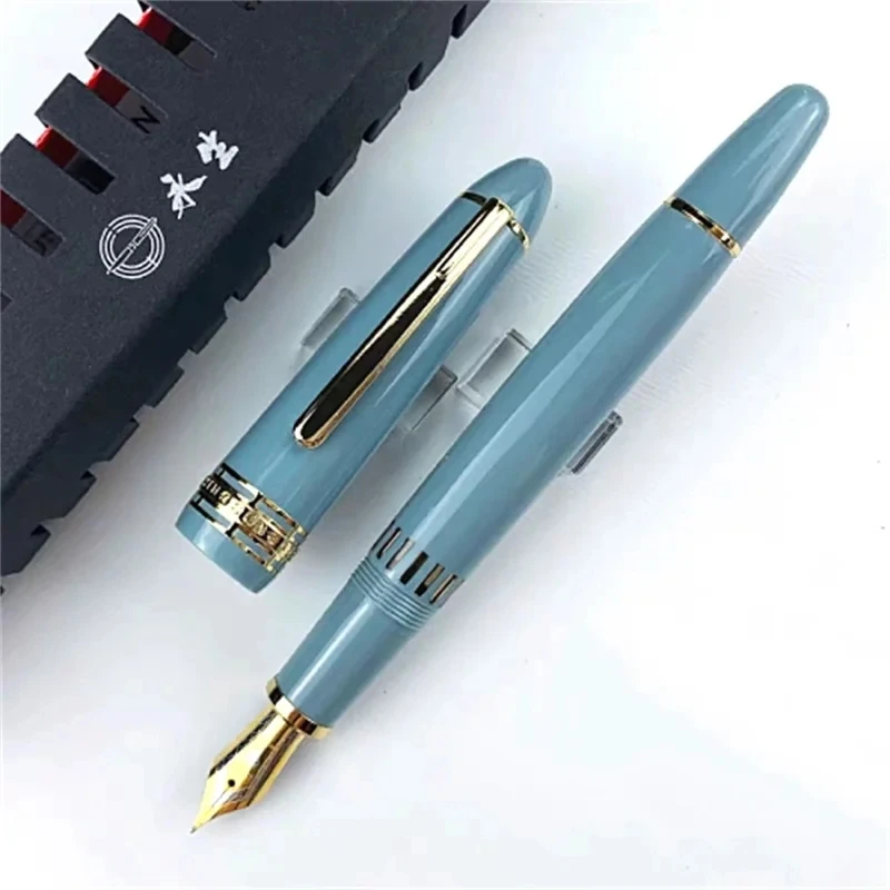 

New Luxury Wingsung 629 Aluminium Alloy Piston Filling Classic Fountain Pen Blue Resin Visible Window Office Writing Ink Pens